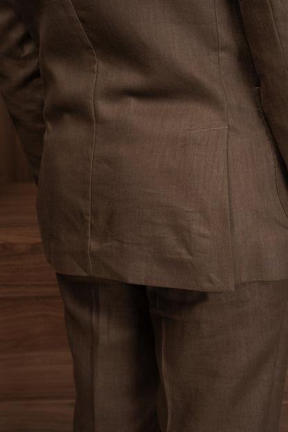 BROWN CASUAL LINEN SUIT