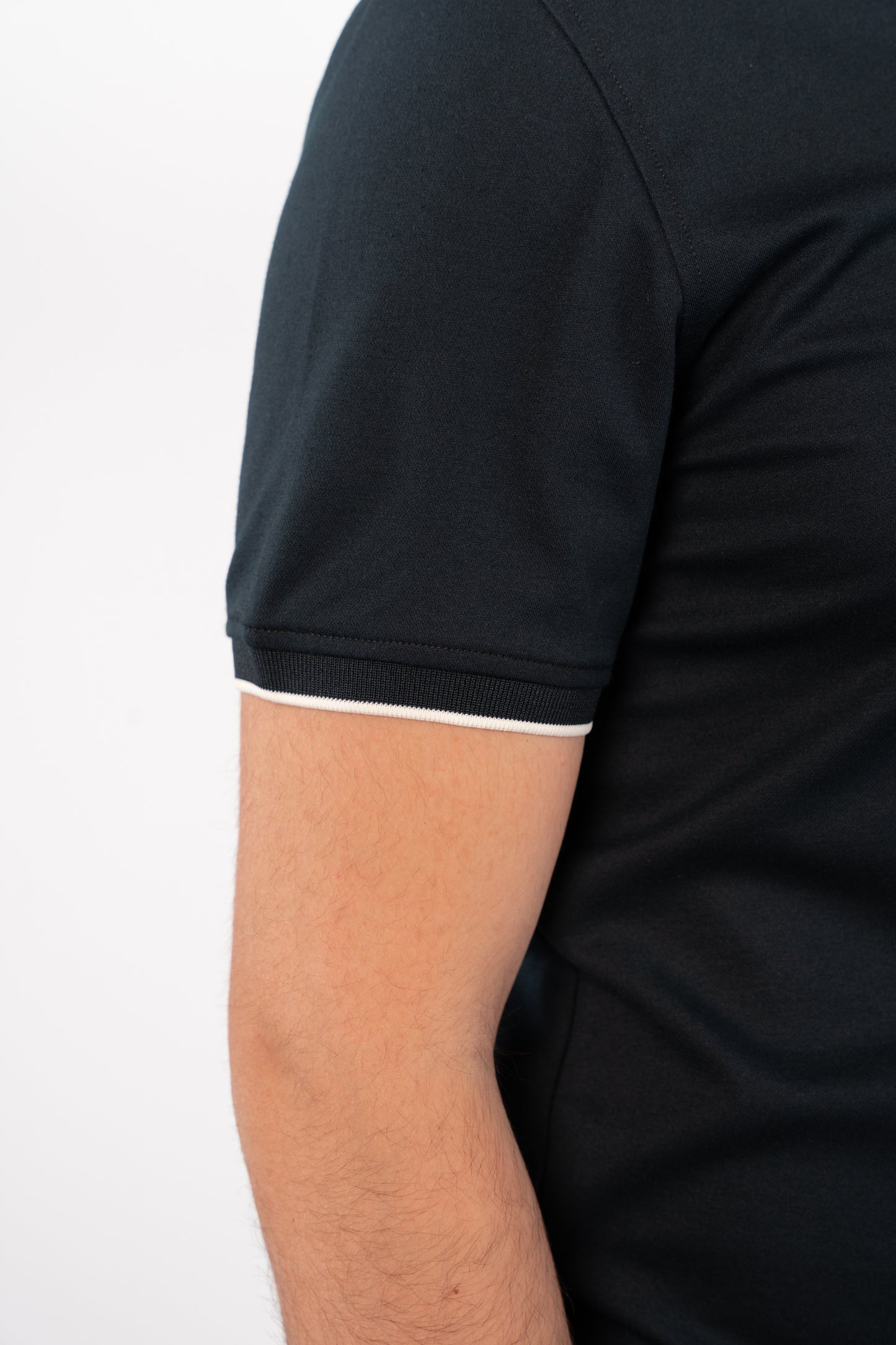 NAVY WHITE LINE ZIPPER MERCERIZED POLO