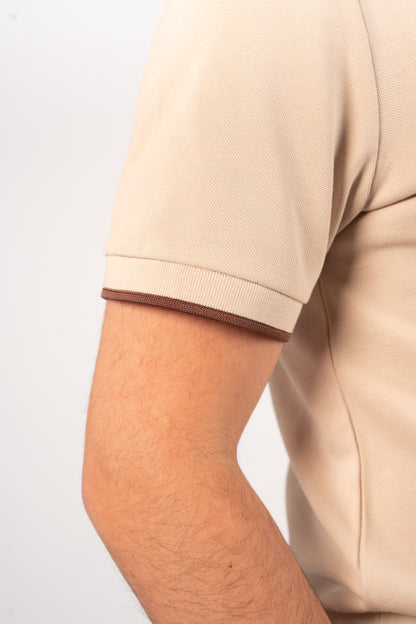 BEIGE BROWN LINE VNECK POLO