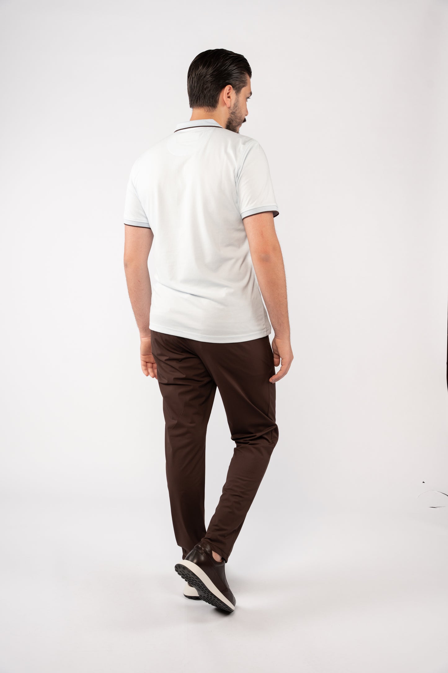 BLUE BROWN LINE ZIPPER MERCERIZED POLO