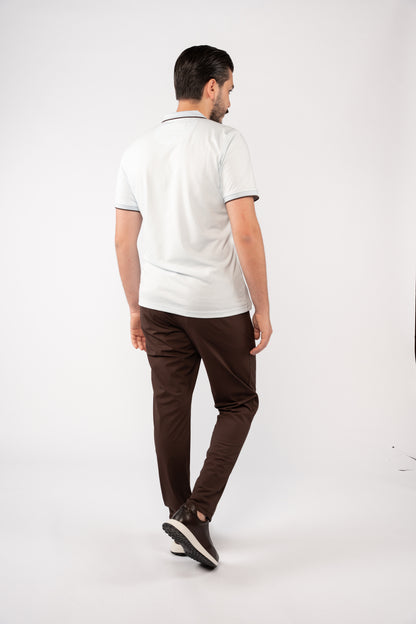 BLUE BROWN LINE ZIPPER MERCERIZED POLO