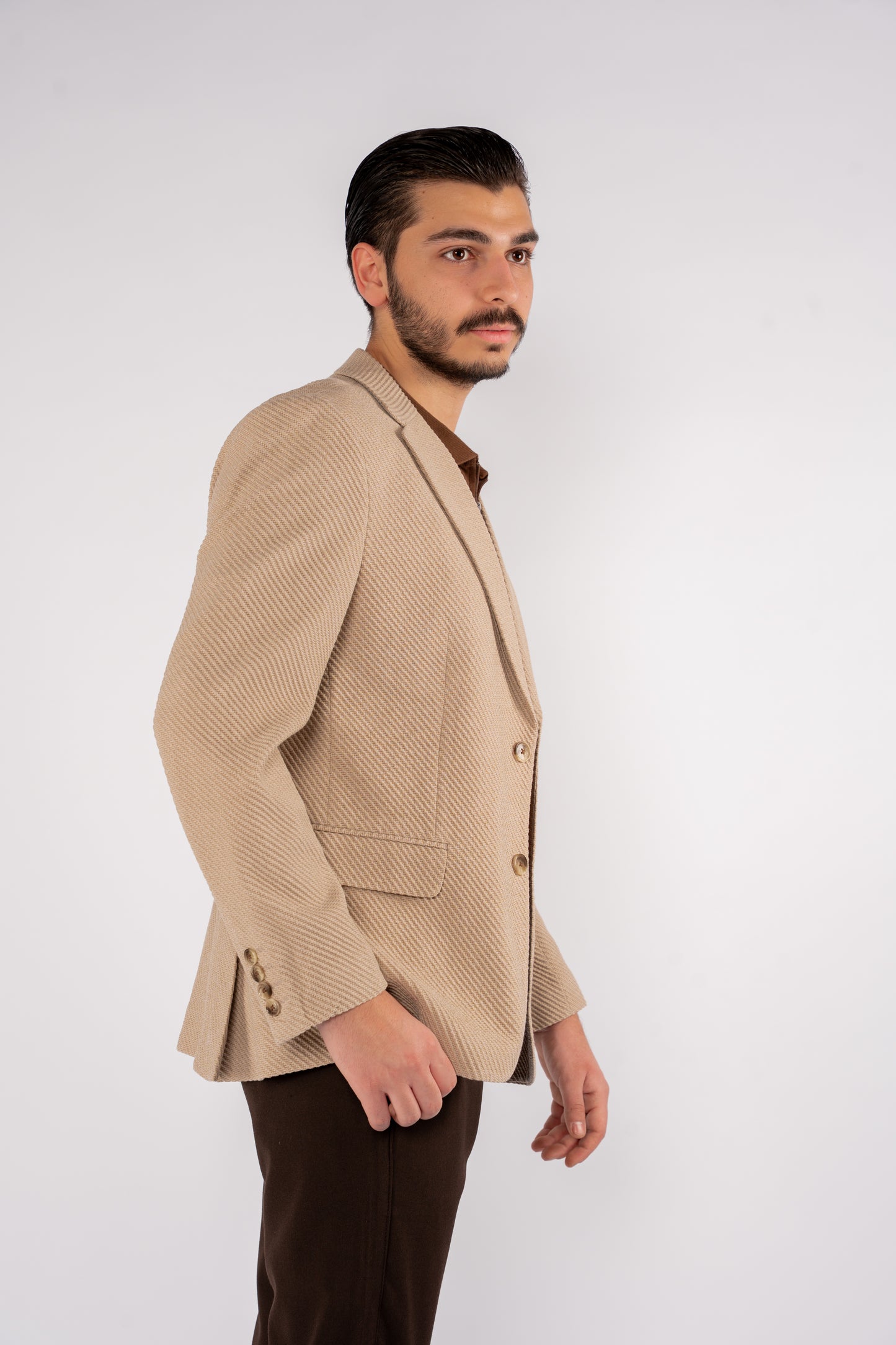 BEIGE DIAGONAL TEXTURE BLAZER