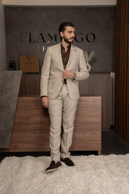BEIGE CASUAL LINEN SUIT