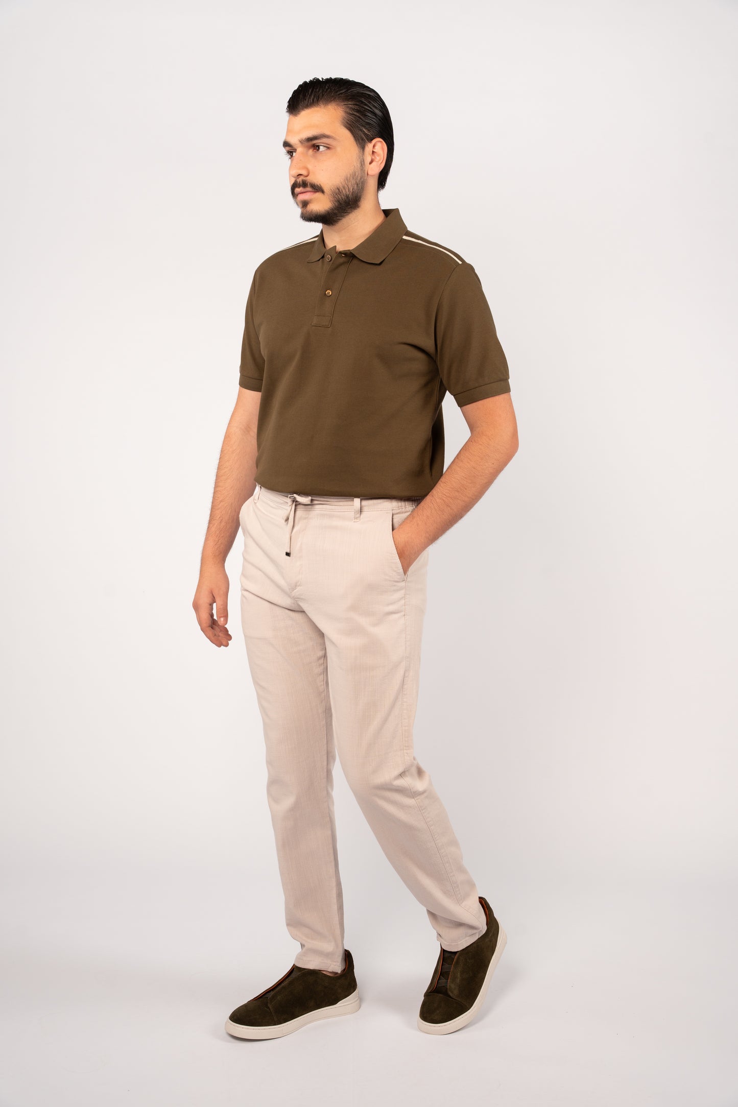 OLIVE CASUAL BUTTON POLO