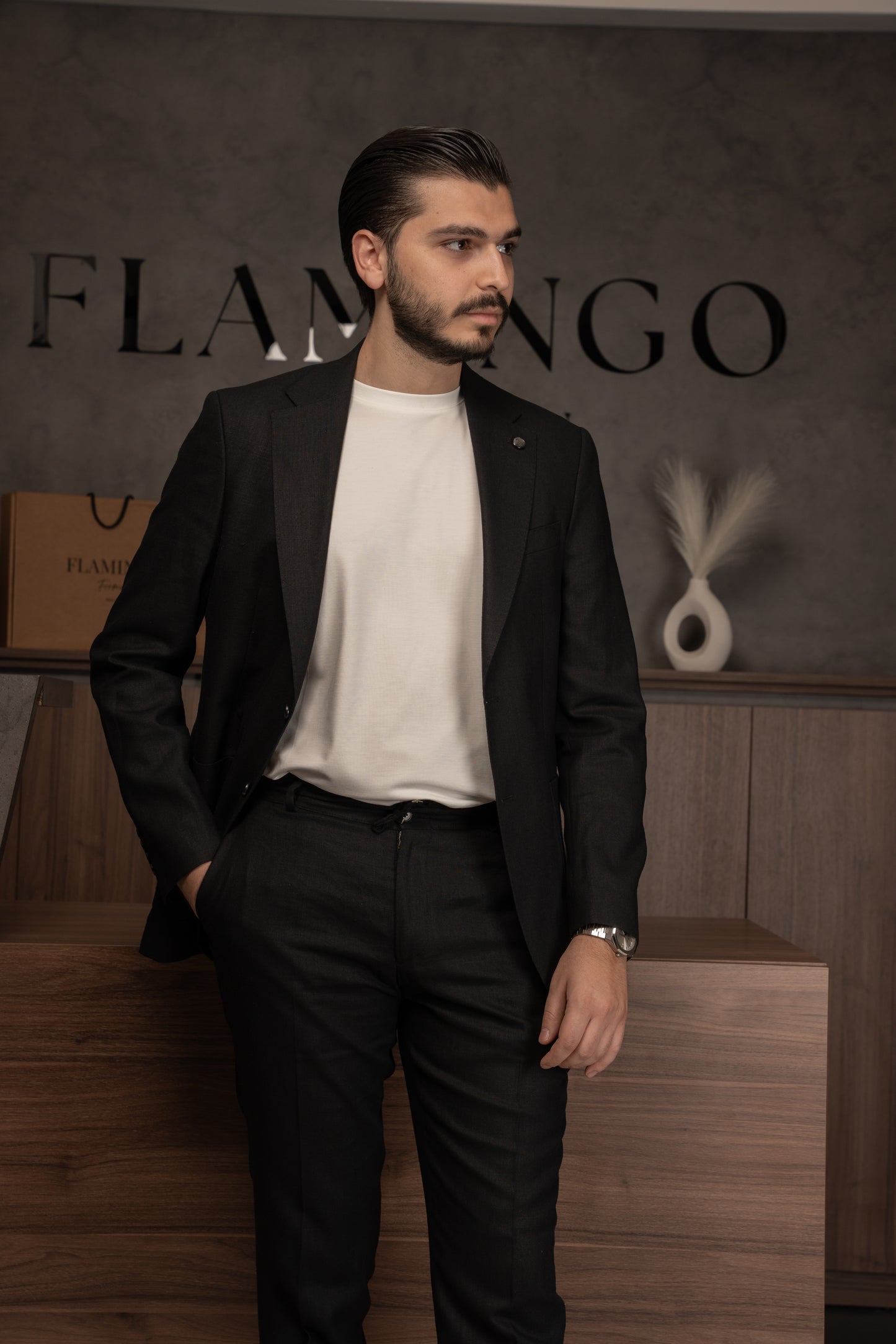 BLACK CASUAL LINEN SUIT
