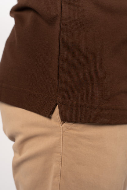 BROWN BEIGE LINE ZIPPER POLO