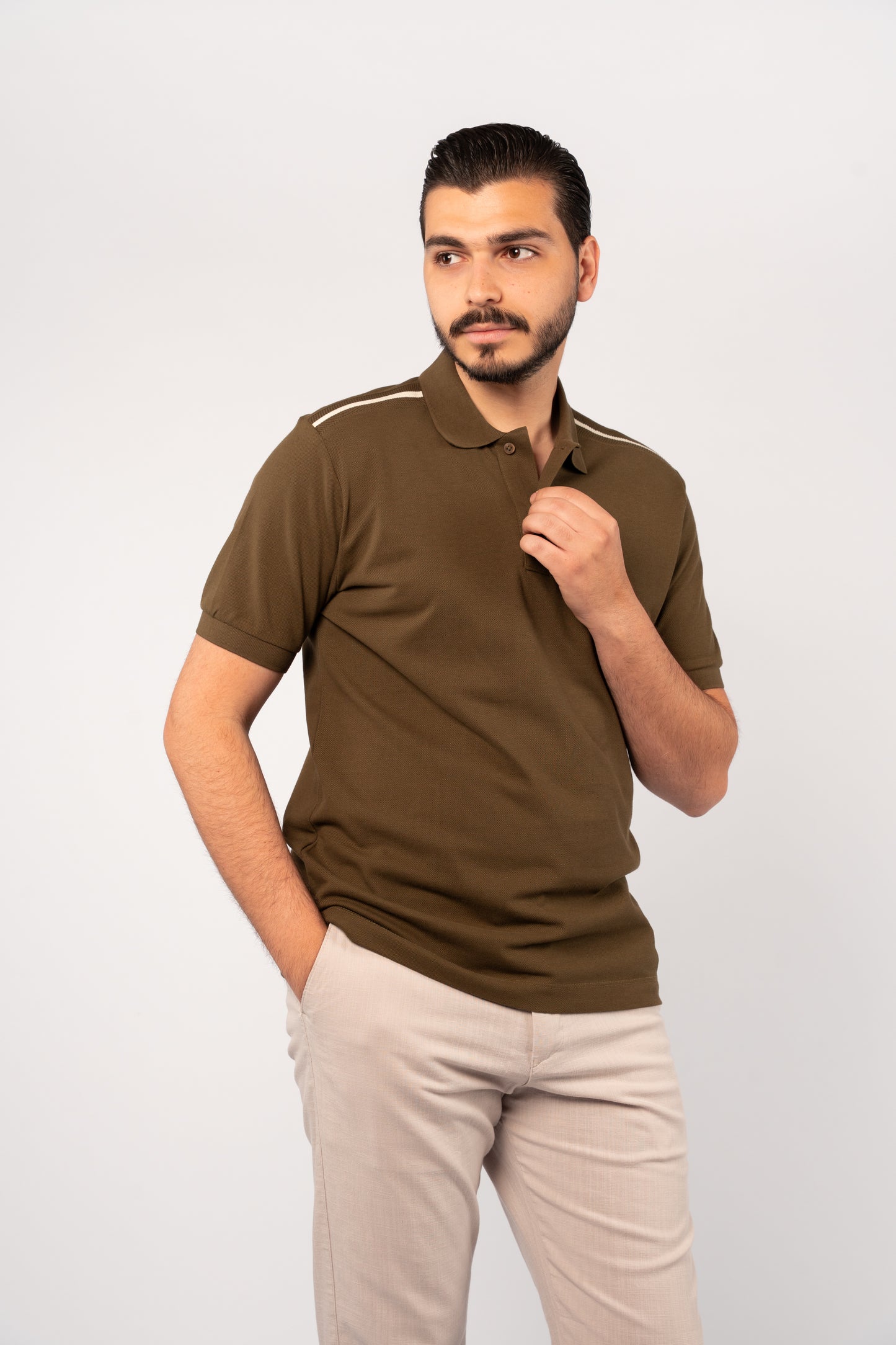 OLIVE CASUAL BUTTON POLO
