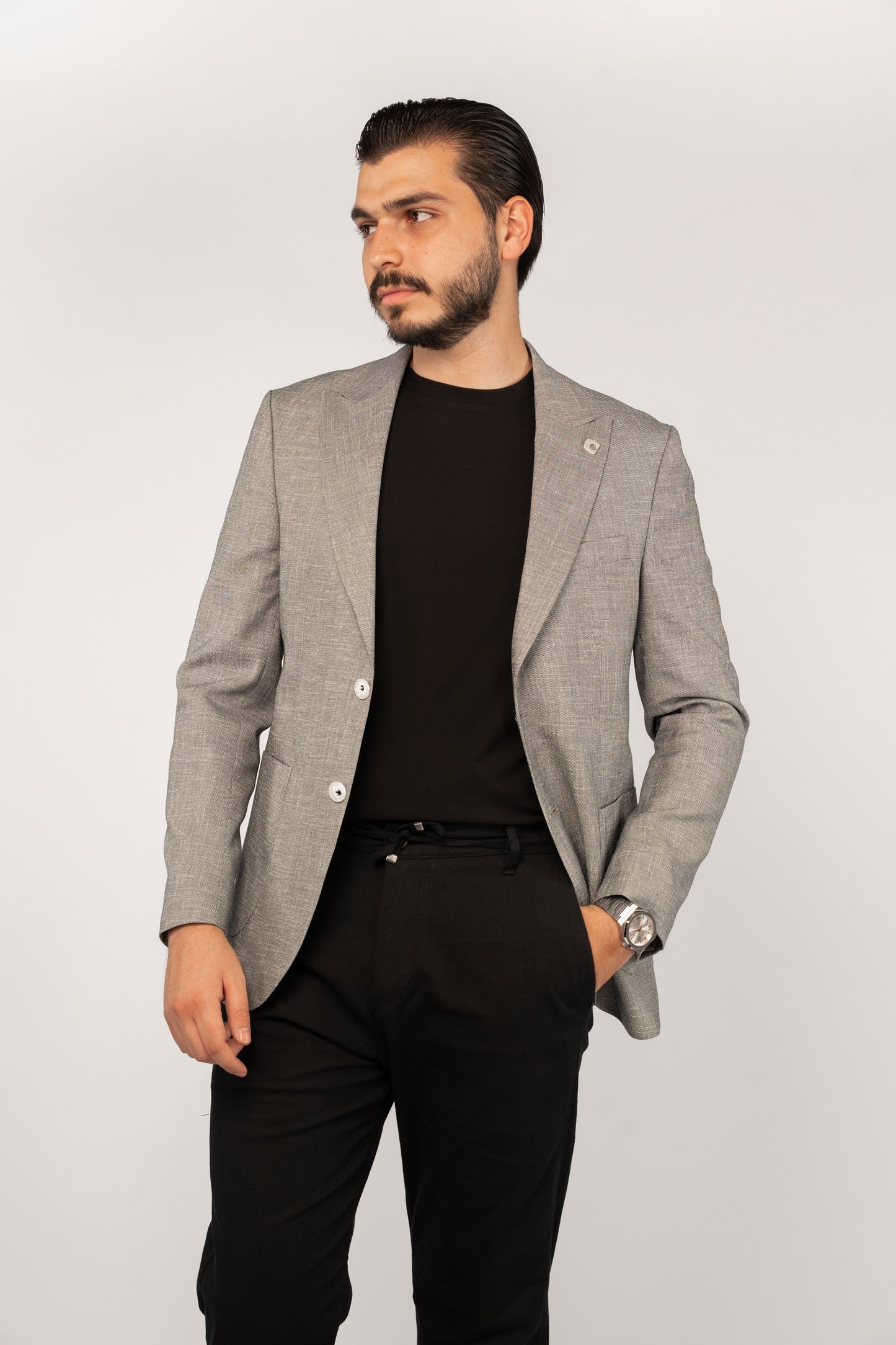 GREY SEMI LINEN BLAZER