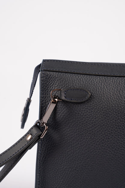 NAVY LEVANT SEAL LEATHER CLUTCH BAG
