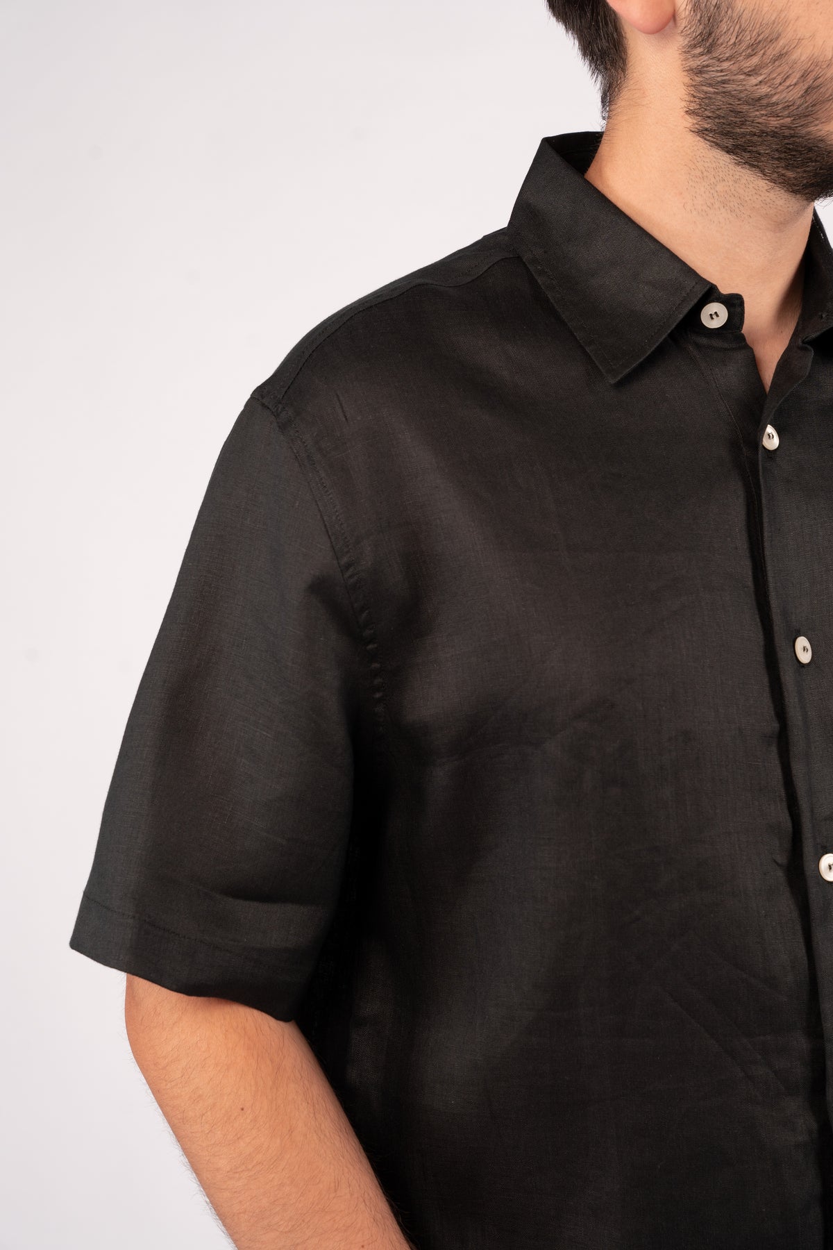 BLACK HALF SLEEVE 100% LINEN SHIRT