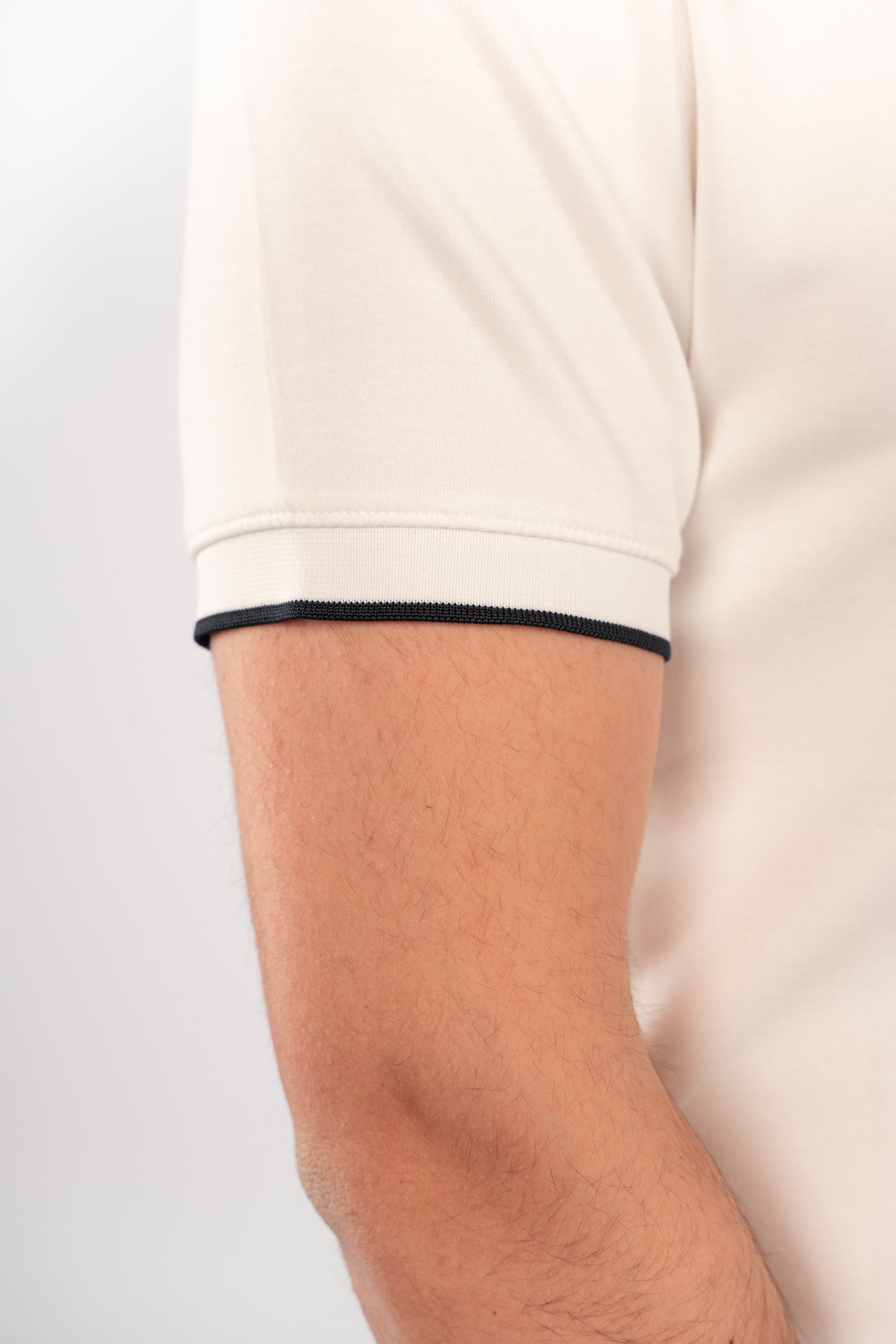 WHITE MIXED COLLAR ZIPPER POLO