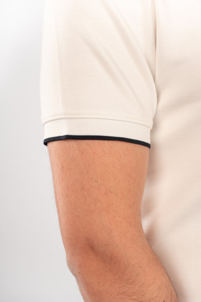 WHITE MIXED COLLAR ZIPPER POLO