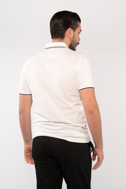WHITE CASUAL COLLAR MERCERIZED POLO