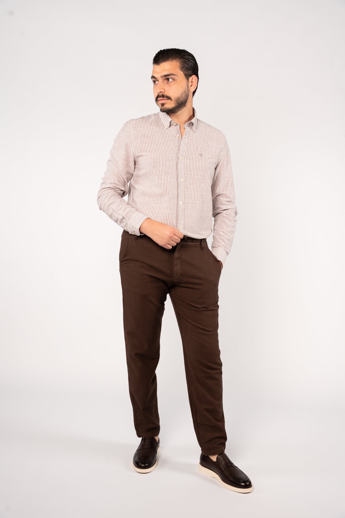 BROWN LINED OXFORD SHIRT