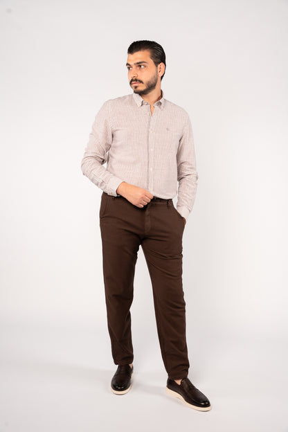 BROWN LINED OXFORD SHIRT