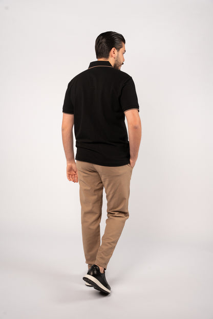 BLACK BROWN LINE VNECK POLO