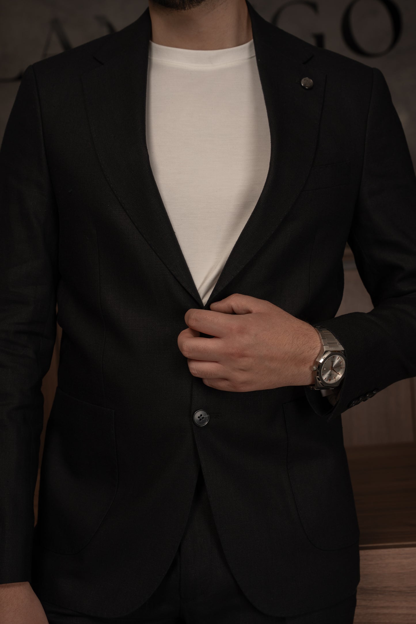 BLACK CASUAL LINEN SUIT