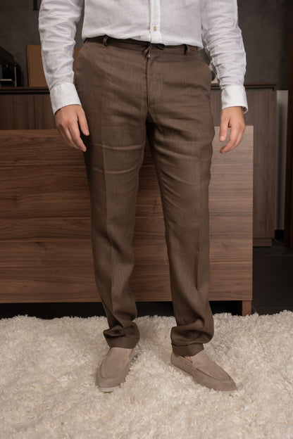 BROWN CASUAL LINEN SUIT