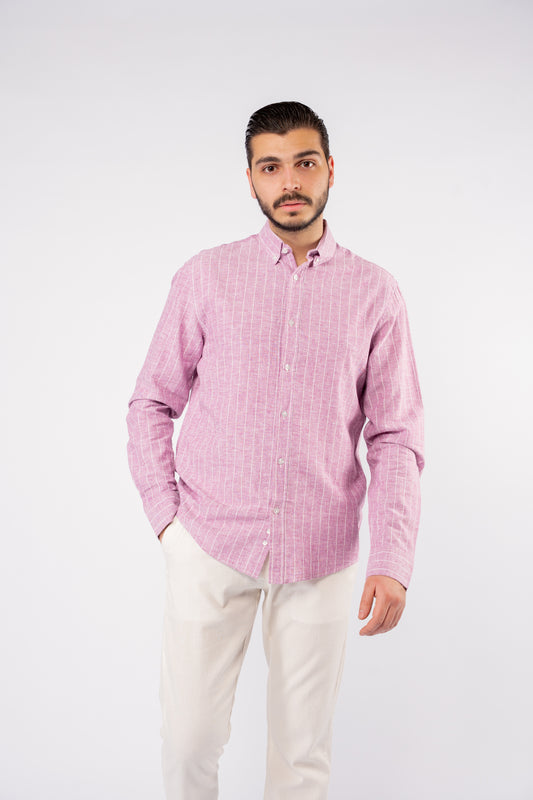PINK LINED LINEN SHIRT