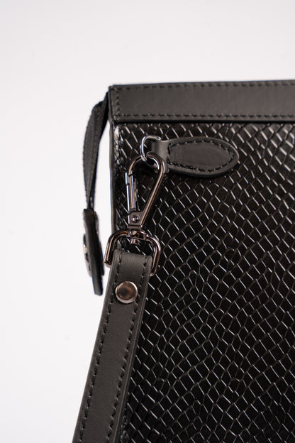 BLACK CROCODILE LEATHER CLUTCH BAG