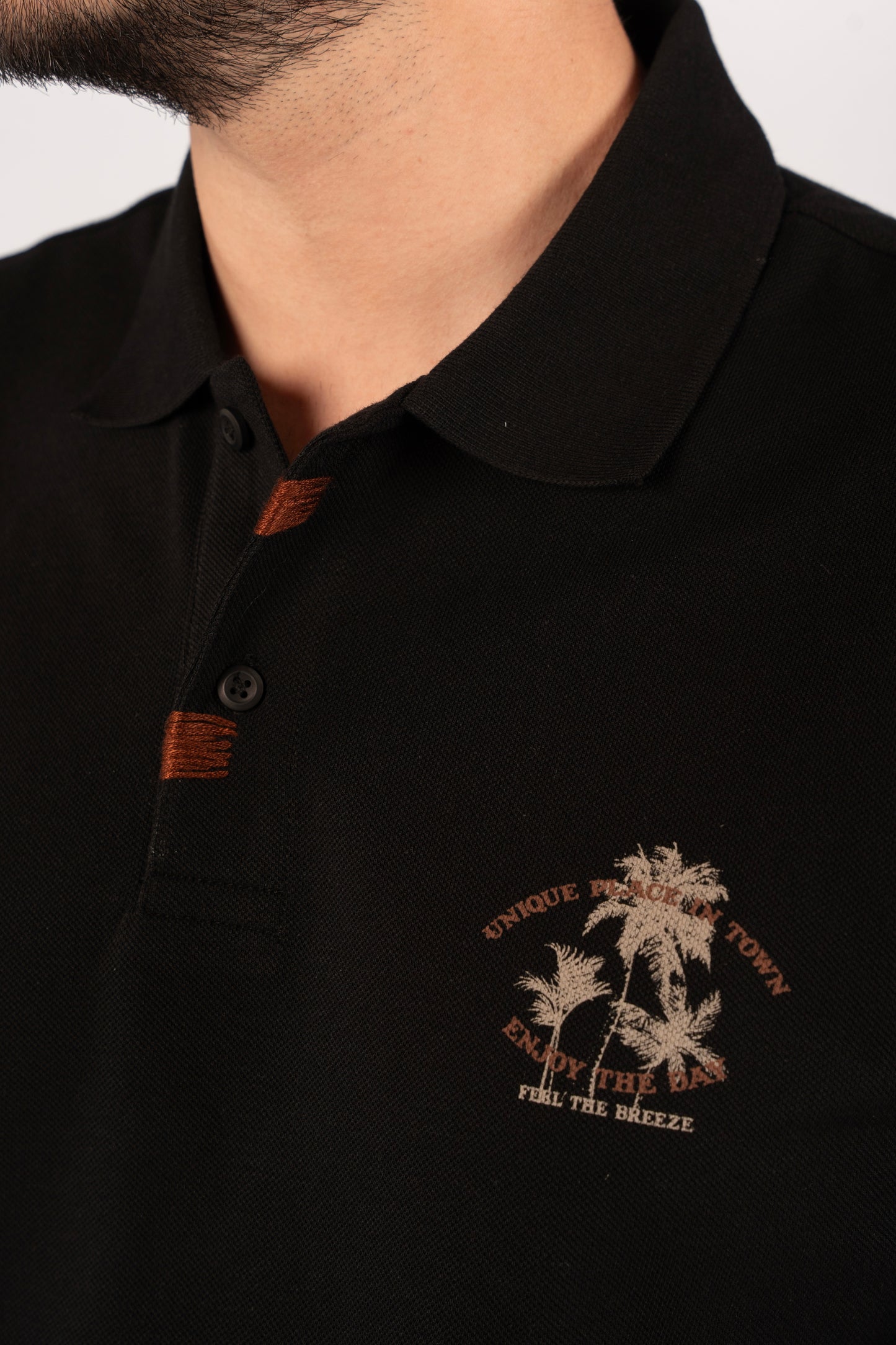 BLACK MINIMAL PALM POLO