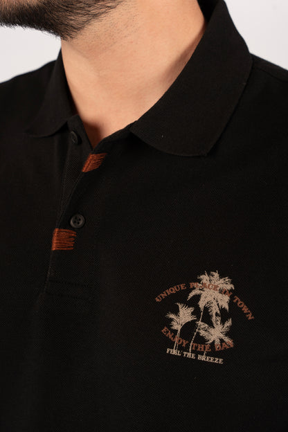 BLACK MINIMAL PALM POLO