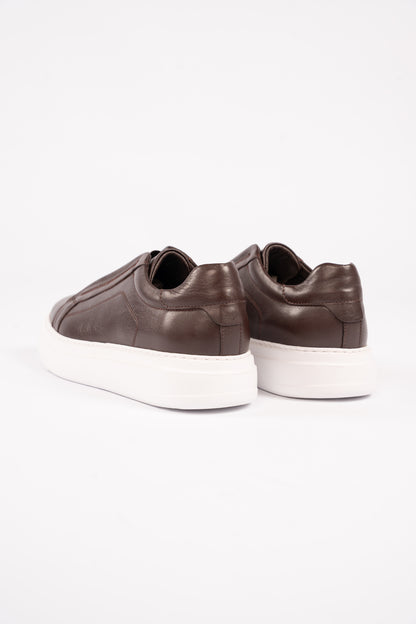 BROWN LEATHER HIGHSOLE ELASTIC SNEAKER