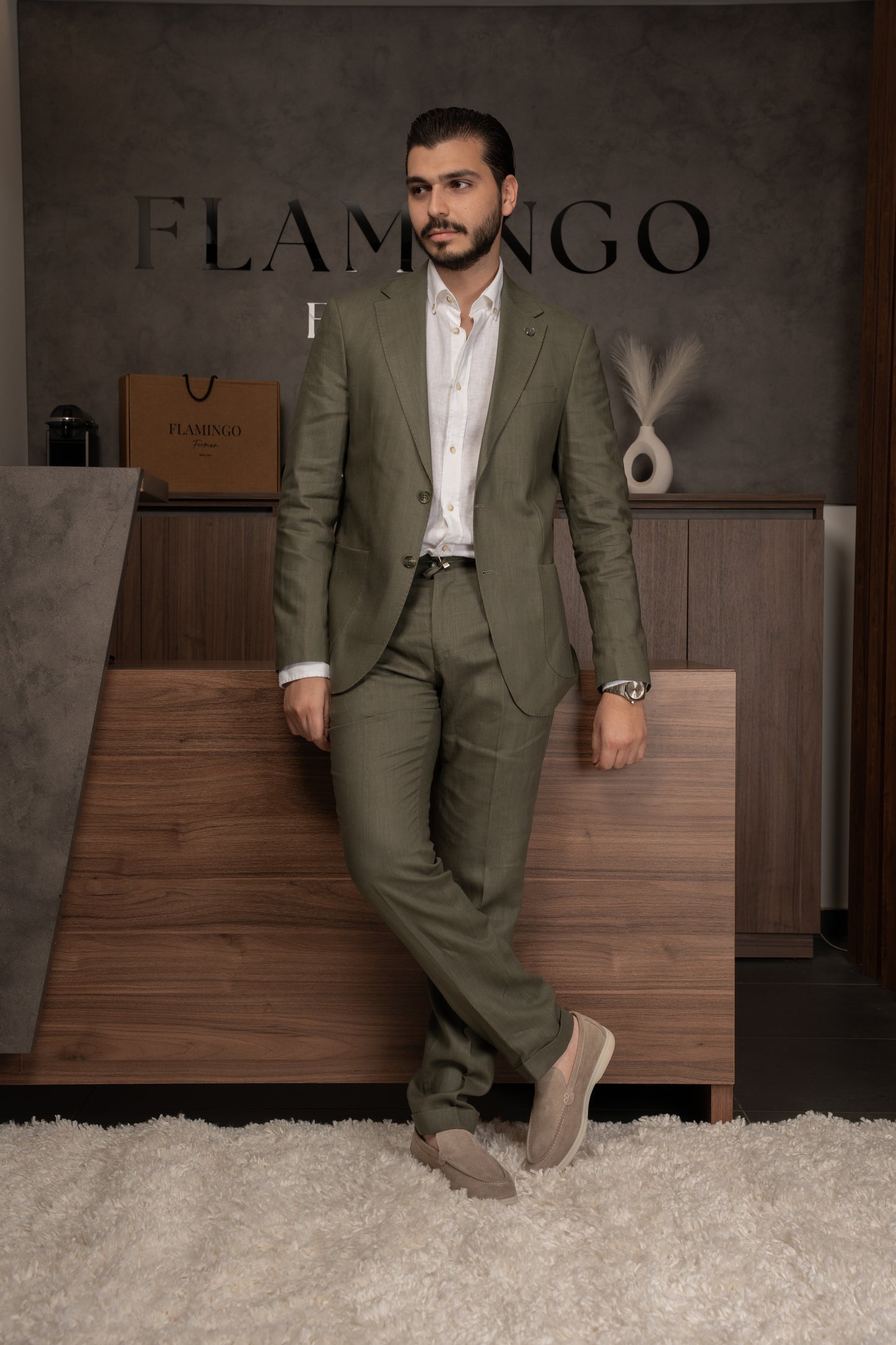 OLIVE CASUAL LINEN SUIT