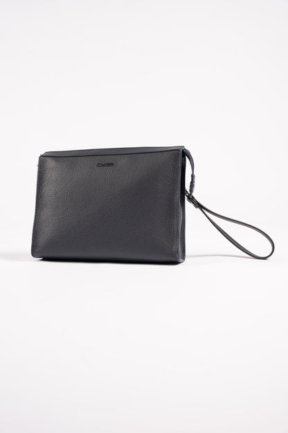 NAVY LEVANT SEAL LEATHER CLUTCH BAG
