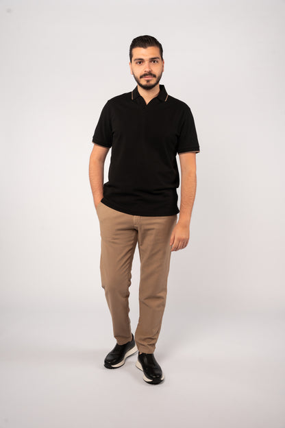 BLACK BROWN LINE VNECK POLO