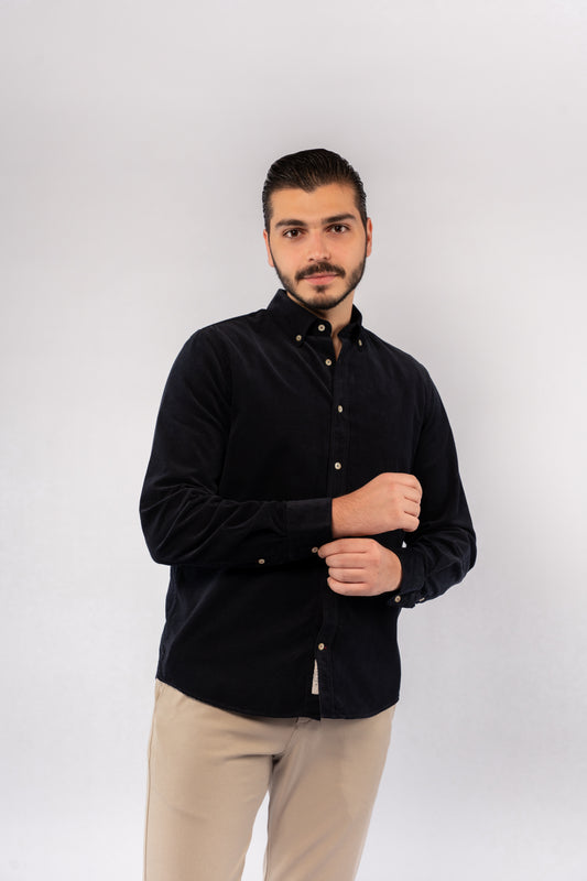 NAVY ELEGANCE VELVET SHIRT