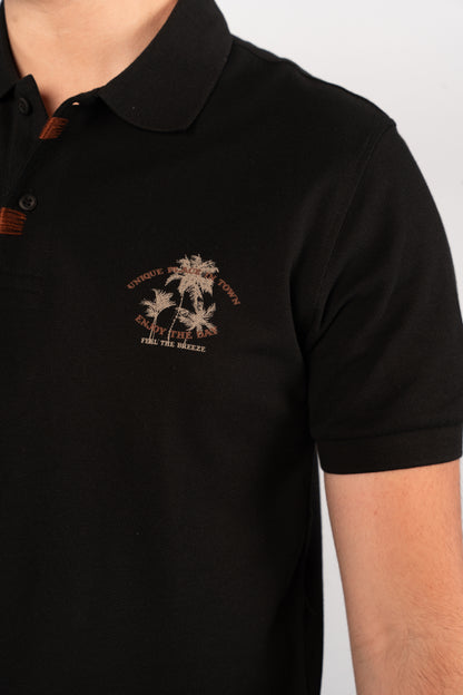 BLACK MINIMAL PALM POLO