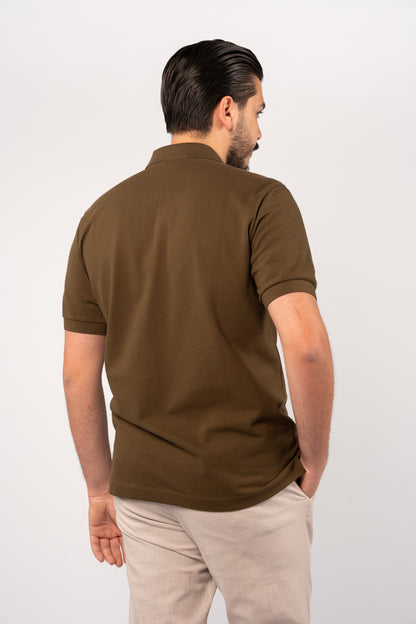 OLIVE CASUAL BUTTON POLO