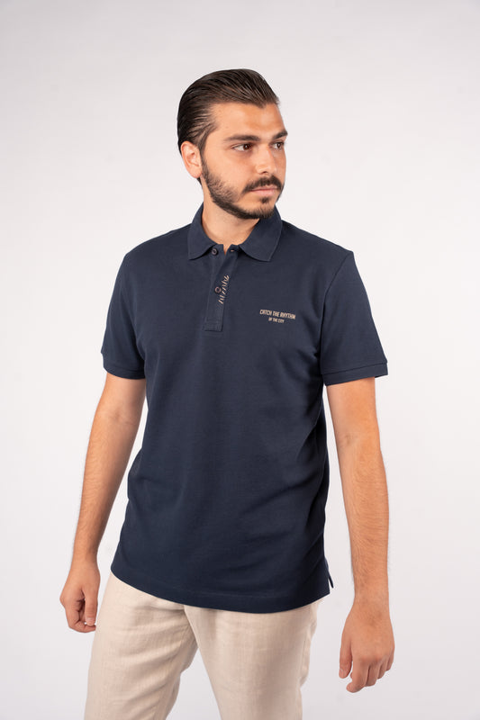 NAVY CATCH BUTTON POLO