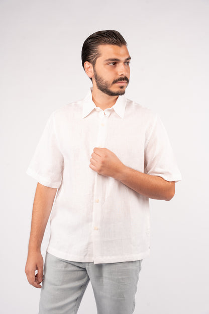 WHITE HALF SLEEVE 100% LINEN SHIRT