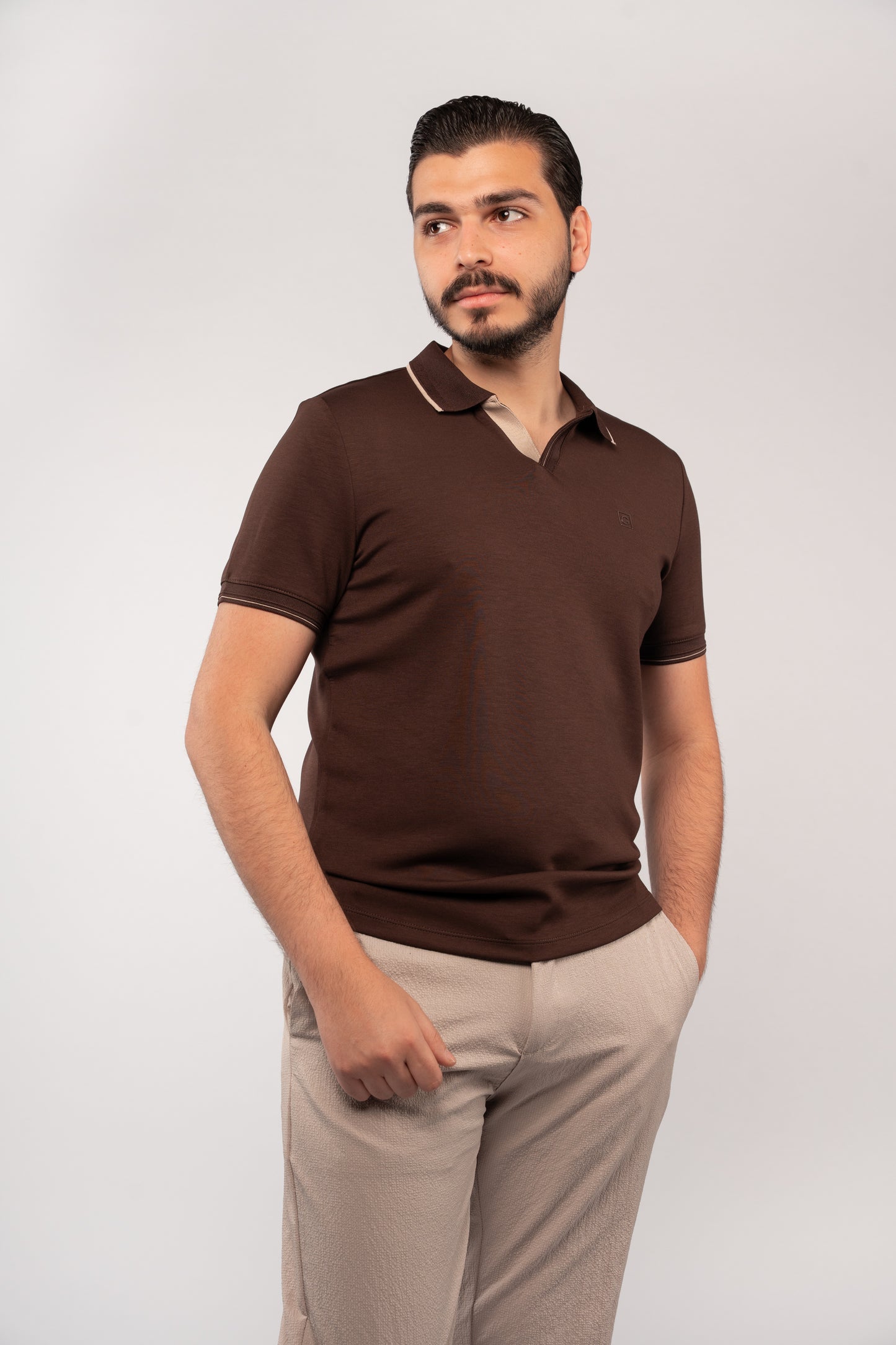 BROWN CASUAL VNECK POLO