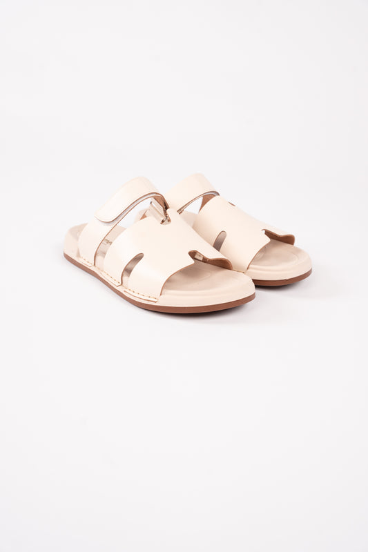 CREAM 100% LEATHER SLIPPERS