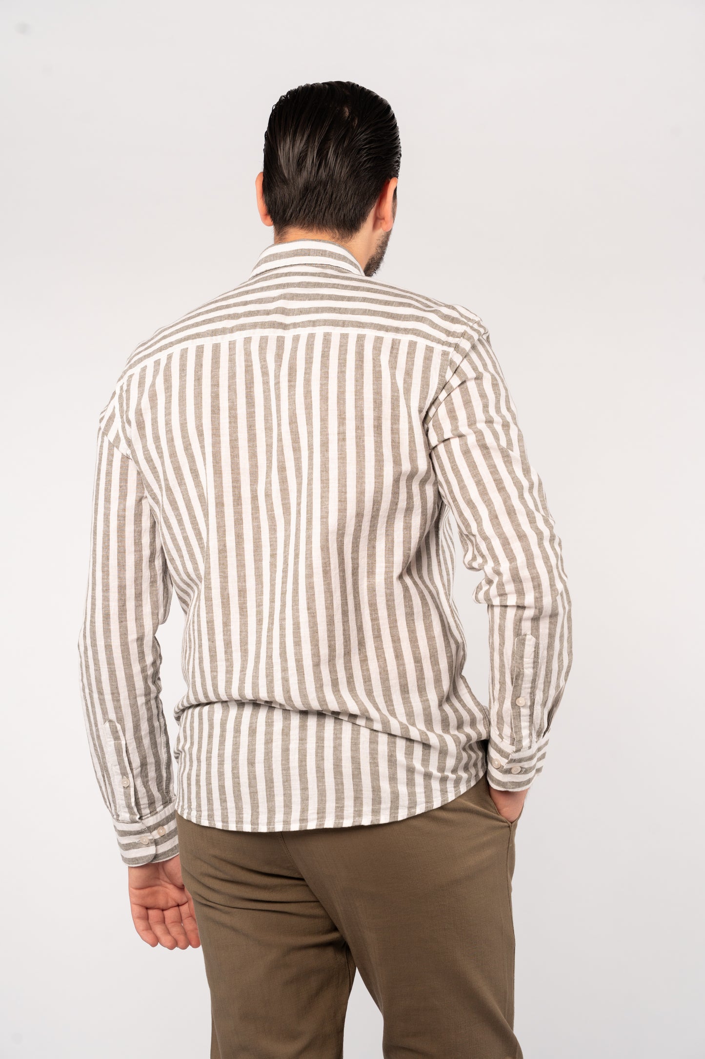 WHITE OLIVE LINE LINEN SHIRT