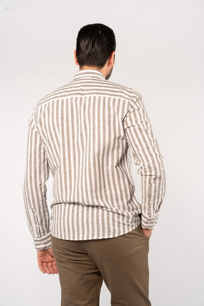 WHITE OLIVE LINE LINEN SHIRT