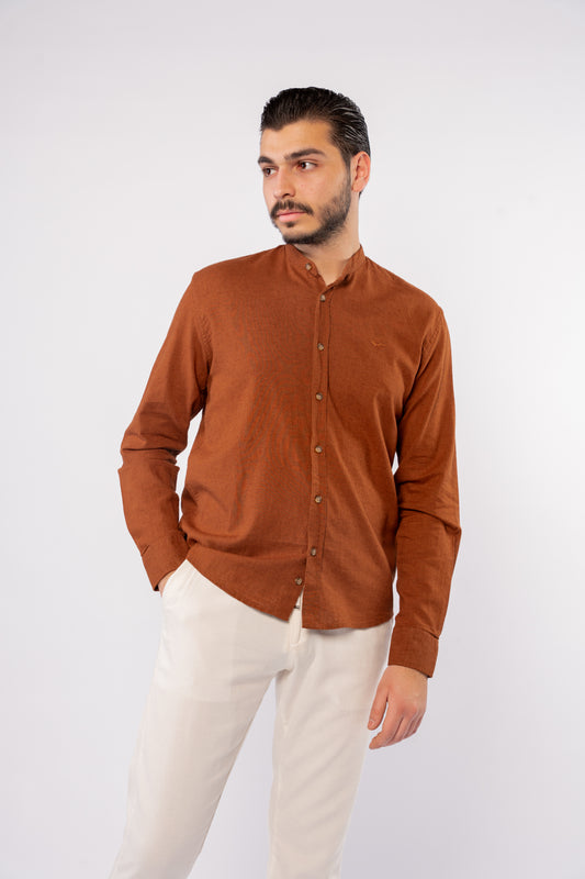 LIGHT BROWN CHINESE LINEN SHIRT