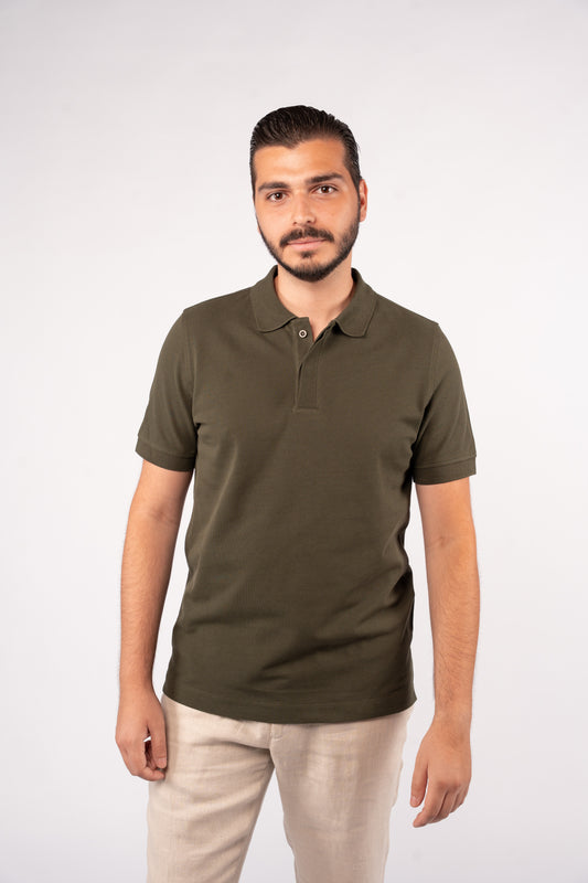 OLIVE 100% COTTON BUTTON POLO