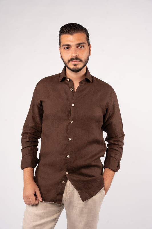 BROWN 100% LINEN SHIRT