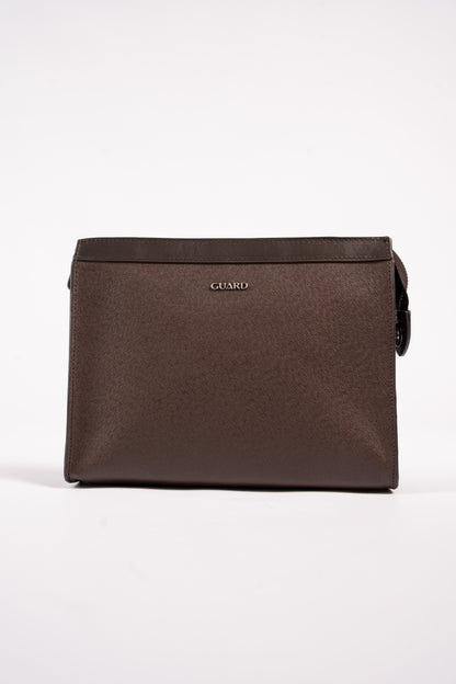 BROWN CROSS GRAIN LEATHER CLUTCH BAG