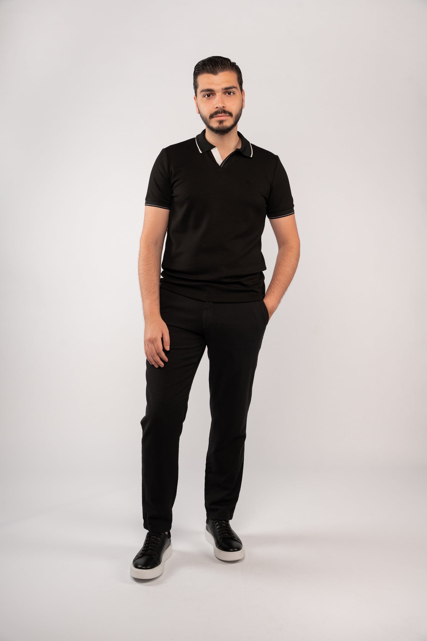 BLACK CASUAL VNECK POLO