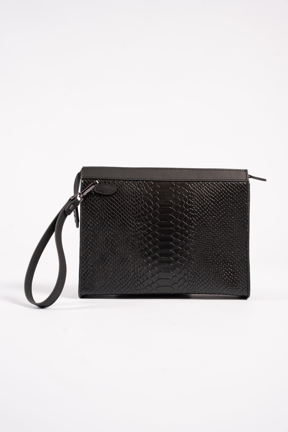 BLACK CROCODILE LEATHER CLUTCH BAG