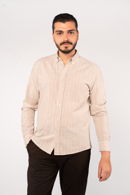 BEIGE WHITE LINE LINEN SHIRT