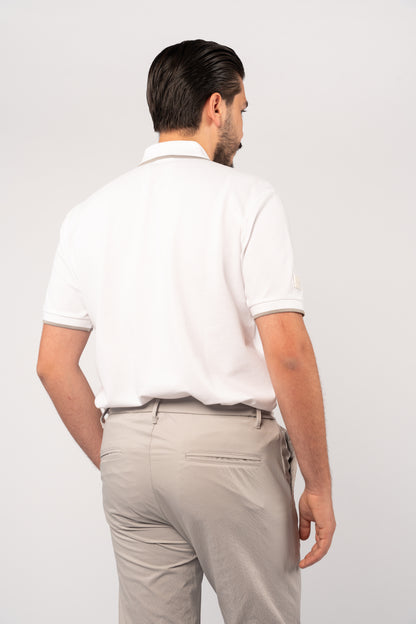WHITE GREY LINE ZIPPER POLO