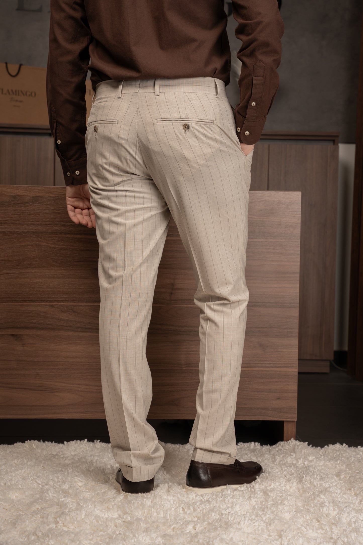 BEIGE LINED DOBETTI SUIT