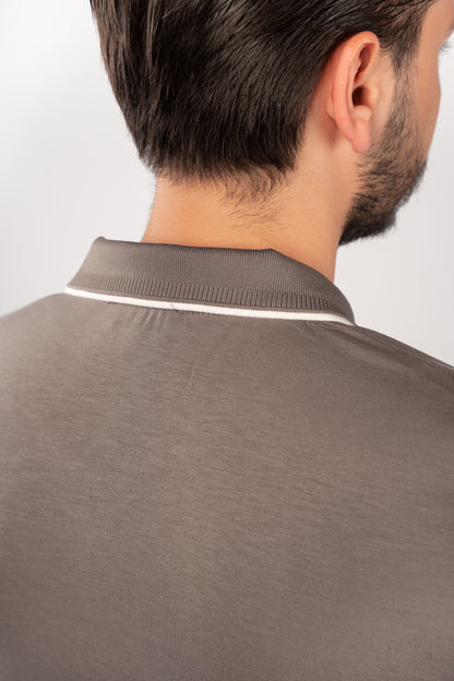 GREY CASUAL VNECK POLO