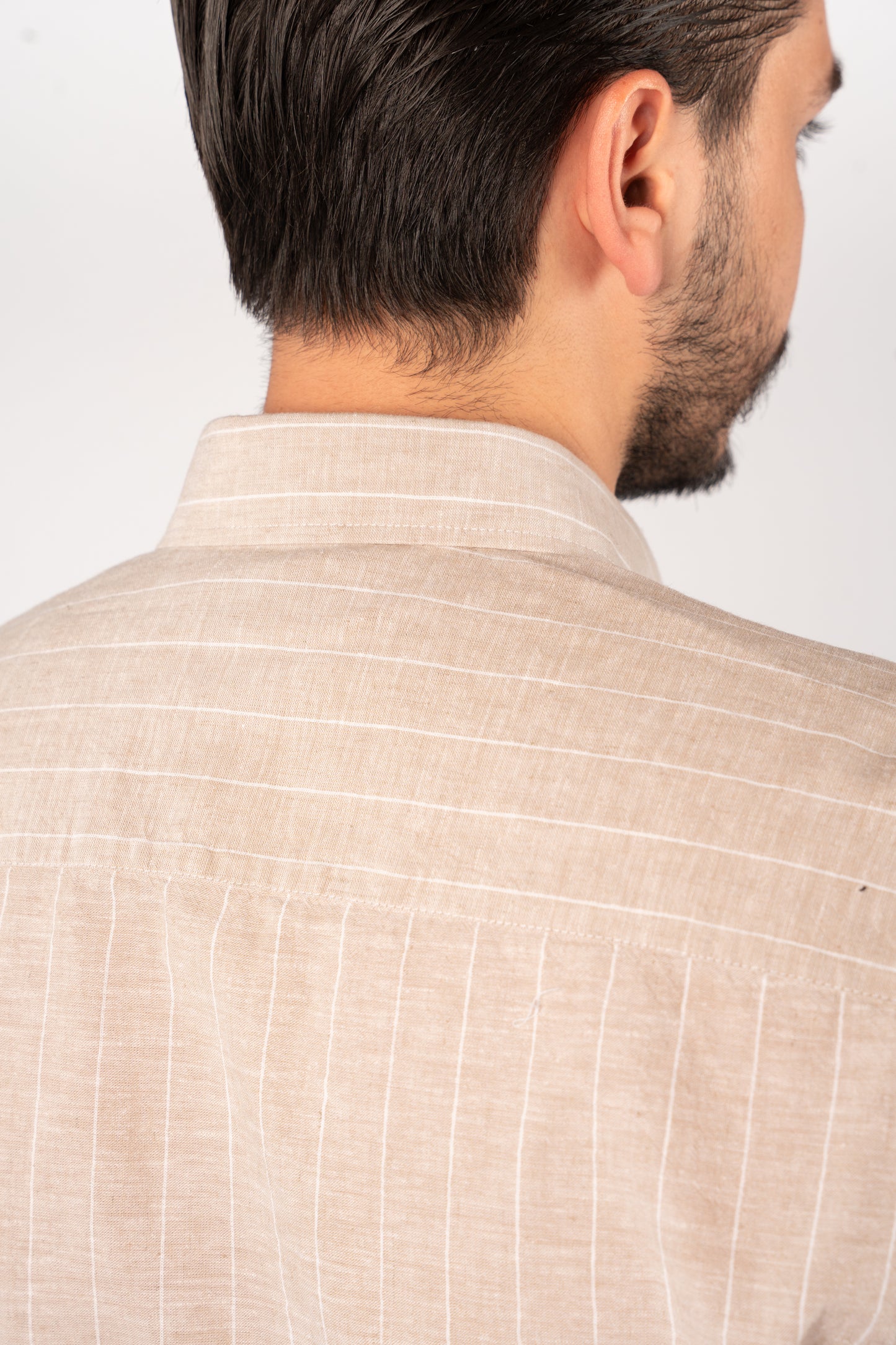 BEIGE WHITE LINE LINEN SHIRT